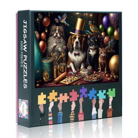Party Animals Dog & Cat Puzzles for Adults 1000 Pieces- Whimsical Pet Art with Festive Theme Puzzle Game Challenging Jigsaw Puzzles for Adults, Premium Adult Jigsaw Challenge (27.5"x19.7")