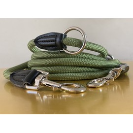 Leisegrün Dog Lead 3 m Adjustable for Large and Medium Dogs Paracord Lead & Neck Lead Nylon Double Lead with 2 Carabiners 3 m Long x 11 mm Olive Green