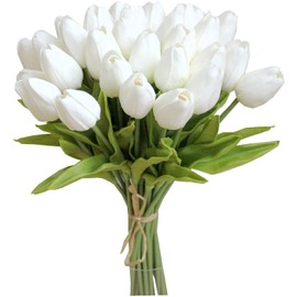 Tifuly 12pcs Artificial Tulips Realistic Latex Tulip with Soft PU (polyurethane) Stem Elegant Flower Decoration for Bridal Bouquet Home Party Office DIY Flower Arrangements