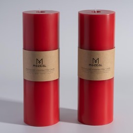 MOZEAL 4" x 12" Extra-Large Red Pillar Candles (Set of 2), Unscented,Dripless, Smokeless,Long Clean-Burning,These Tall 12 inch Large Red Pillar Candles Perfect for Weddings and Christmas Decor