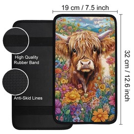 Hobbspring 1pc Center Console Armrest Cover Pad 32x19cm Highland Cow Neoprene Car Armrest Cushion Waterproof Armrests Seat Box Cover Protector for Universal Cars Vehicles SUVs