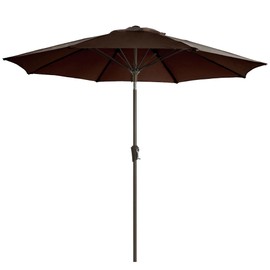 LOUNZY 9FT Large Outdoor Patio Umbrella Table Umbrella-UV Resistant,Easy Push Button Tilt and Crank,8 Sturdy Fiberglass Ribs Pool Umbrella for Patio,Backyard,Deck,Yard,Market,Brown