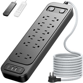 GALASALA Multicontacto Regleta Extension Electrica con Protector Supresor de Picos Voltaje, 1,8 M, Enchufe Plano, 12 Salidas y 4 USB (2 USB-C), Conector Multiple, Multicontacto USB para Hogar Oficina