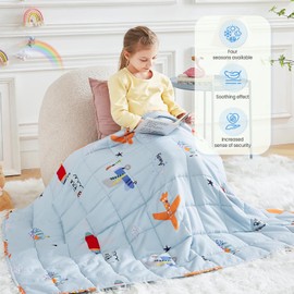 HOSUKKO Weighted Blanket - 10 lbs Blue Airplane Heavy Blanket - Breathable Blanket(50 * 60 inches, 10 lbs)