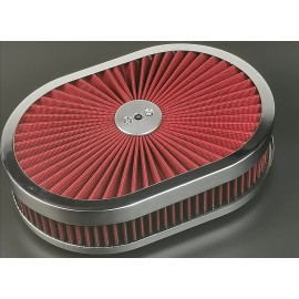 Rodspeedracing New 12" Super Flow Oval Air Cleaner Set With Washable Red Element & Chrome top