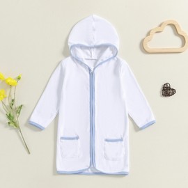 Biayxms Girls Boys Terry Cloth Swim Cover Up Zip Up Long Sleeve Hooded Bathing Suit Coverup Beach Pool Robe Cover-Up Kimono (Blue, 2-3 Years)