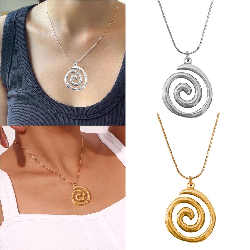 WOFALO store 2 PCS Spiral Gold and Silver Swirl Necklace