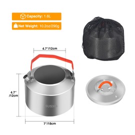 REDCAMP 1.6L Outdoor Camping Kettle, Lightweight Stainless Steel Water Pot with Carrying Bag, Compact Camp Tea Kettle Coffee Pot for Hiking Picnic Camping