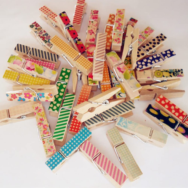 ANCLLO 100Pcs 3.5cm/1.38in Colorful Painted Wood Clothespin for Photo Clips