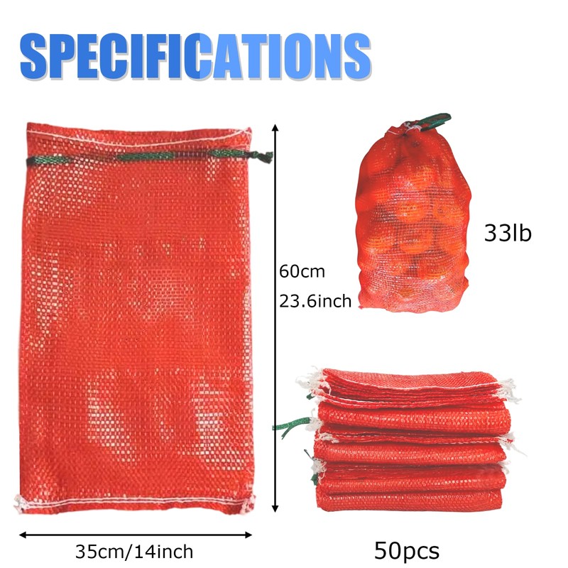 50 Pack Mesh Onion Bags, 14"×24" Reusable Vegetable Produce Bags