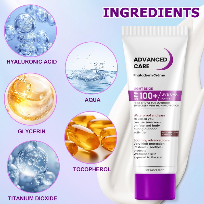 2Pcs Sunscreen SPF 100+, Sun Cream SPF 100 PA+++, Sunscreen