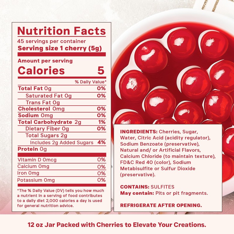 Haddar Red Maraschino Cherries, 12.6 oz (2 Pack) | Old