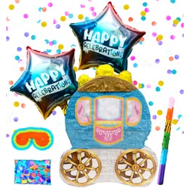 Princess Carriage Pinatas Set Perfect for Princess Themed Birthday Parties, decors Includes Bat Stick, Blindfold, confetti and 2 Ballons