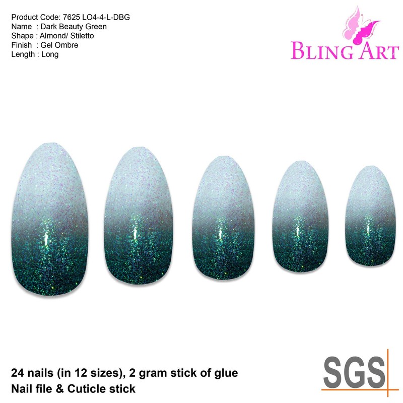 False Nails Bling Art Grey White Gel Ombre Almond Stilett