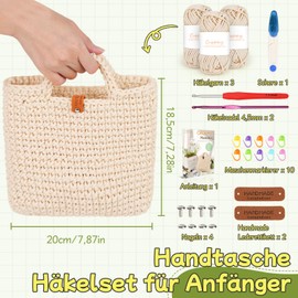 Coopay Crochet Set for Beginners, Crochet Set Bag with Crochet Hook 4.5 mm, Instructions, 5 mm Thick Wool for Crocheting, Small Handbag, Creative Gifts for Daughters, Family and Friends - Grey