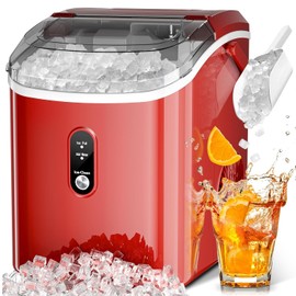 Nugget Ice Maker Countertop with Self-Cleaning Function, 35lbs/Day, Portable Ice Machine with Handle, One-Click Operation, Compact Design, Sonic Pellet Ice for Home(Red)