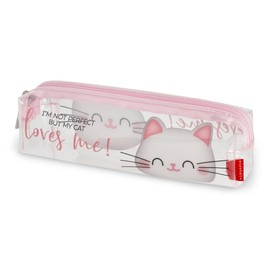 Legami - Transparent Case with Zip, Pen Holder, Spacious, 19.5 x 5.5 cm, Kitty Motif