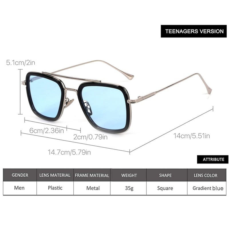 Retro Vintage Sunglasses Tony Stark Glasses Square Metal Frame for