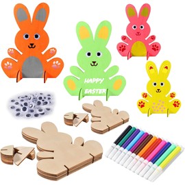 Newtic Pack of 20 DIY Easter Bunny Decoration, Wooden Bunnies for Painting, Easter Bunny Children's Craft Sets, Craft Set Easter, Easter Bunny Wood Painting, Easter Wooden Rabbit, Easter Crafts DIY,