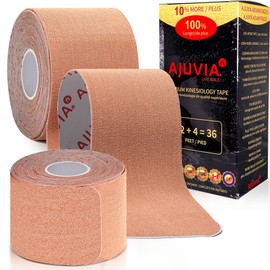 AJUVIA Synthetic Kinesiology Tape, 2 Uncut Rolls, 10% Bonus Pack, Lasts up to 14 Days, Hypoallergenic and Waterproof K Tape for Muscle Pain Relief and Joint Support