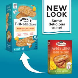 Nonni's THINaddictives Almond Thin Cookies - 3 Boxes Mango & Coconut Almond Cookies - Sweet Crunchy & Chewy Almond Cookie Thins - Biscotti Individually Wrapped Cookies - Kosher Coffee Cookies - 4.4 oz