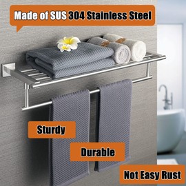 Alise Towel Rack,Towel Holder Towel Hanger with Towel Bar for Bathroom Lavatory,Wall Mount SUS 304 Stainless Steel Towel Shelf,Brushed Nickel 24 Inch