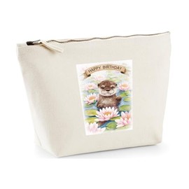 Hippowarehouse Happy Birthday Cute Otter Pond Watercolour Printed Make up Cosmetic wash Bag 18x19x9cm
