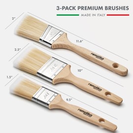 Remolika 3 - Pack Premium Paint Brushes - Made in Italy – 1.5 Inch Flat Paint Brush, 2 Inch Angle Sash Brush, 2.5 Inch Flat - Ideal for Professionals and Homeowners