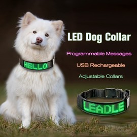 Leadleds Bluetooth LED Dog Collar, Flashing Light Up Rechargeable Pet Dog Safety Collar Glow in The Dark Light-up Neck Loop - Green LED