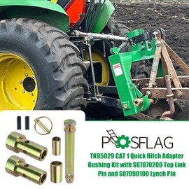 POSFLAG TK95029 Cat 1 Quick Hitch Adapter Bushing Kit with S07070200 Cat 1 Top Link Pin Hitch Accessory Heavy Duty Steel Fits for Category I 3-Point Hitch Tractors