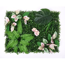 KAMEIOU 16 x 24 Inch Artificial Green Plant Wall Panel with Grass Flower Boxwood Hedge Wall Outdoor Artificial Privacy Fence Screen Fake Flower Grass Fence Panels Wall Decor for Outdoor Indoor（2 Pcs）