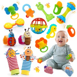 Wootoyz 14 Piece Rattles Teething Ring Set Baby Toy from 0-12 Months, Baby Gift Boy Girl 0-12 Months Baby Montessori Toy from 0-12 Months Newborn Gift Birth Baby Toy