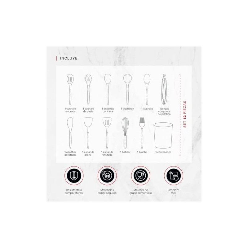 Cookify Juego de Utensilios de Cocina Silicona y Madera 12
