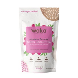 Waka Instant Green Tea Mix, Raspberry Flavored - 100% Tea Leaves, No Additives, Unsweetened Travel Size Tea Powder - Easy Quick Hot and Iced Teas, Up to 20 Cups (.45oz)
