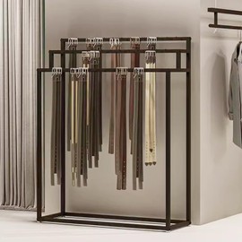 Floor Mounted Belt Hanger, Metal Men Closet Display Stand Organizer, Ties Scarf Rack Shawls Purse Shelf for Clothing Retail Bedroom (Color : Black, Size : 80X40X150CM)