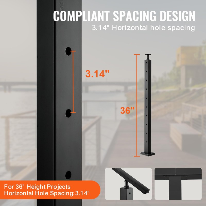 VEVOR 4-Pack Cable Railing Post, 36" x 1" x 2"