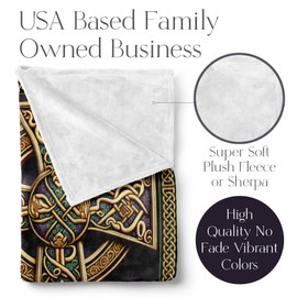 Celtic Old Rugged Cross Blanket for Adults, Decorative Home Decor Tapestry or Bedroom Throw, Vintage Irish or Norse Inspired Theme, Warm, Soft and Plush, (Sherpa 60x80)