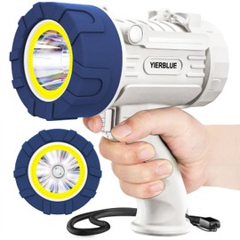 YIERBLUE Rechargeable Spotlight Floodlight Combo High High Lumen LED, IP67 Waterproof Spot Light COB Flood Light, Impact Resistant Handheld Spotlight with Foldable Stand and Red Len