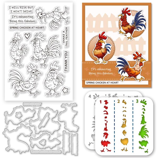 ACRNIGHEET Cartoon Chicken Clear Stamps and Dies for Card Making