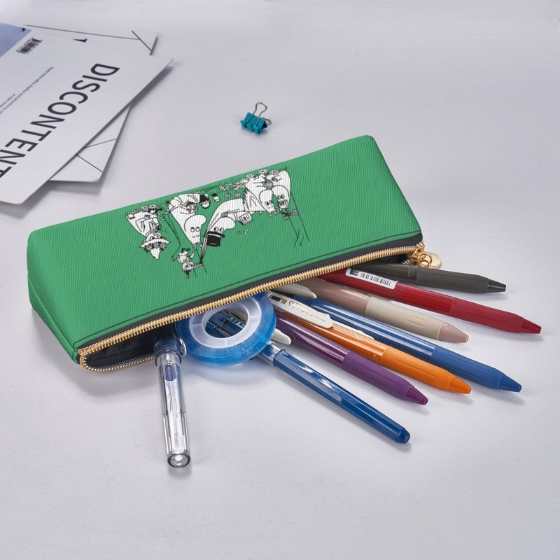 Moomin Pen Case, Large Capacity, Pencil Case, Multi-functional, Stylish, Leather,