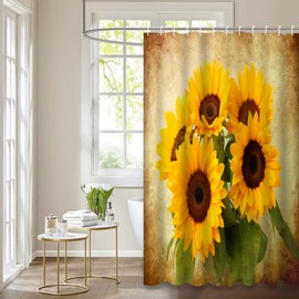 4 Pcs Sunflowers Shower Curtain Sets with Rugs for Bathroom Decor,Summer Bathroom Shower Curtain Sets,Orange Yellow Bathroom Sets with Shower Curtain and Rugs
