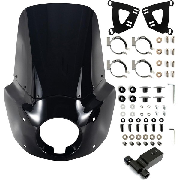 FATECIM Motorcycle 5.75" Headlight Fairing with 15" Dark Smoke Windshield