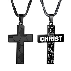 HattiDoris Soccer Cross Necklace for Men Inspirational Bible Verse Cross Pendant Stainless Steel Chain 22+2 inch Soccer Sports Jewelry Soccer Gift for Men (B-I Can Do)