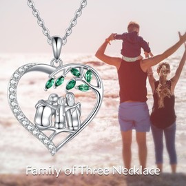 VONALA Family of Three Necklace 925 Sterling Silver Family Heart Pendant Jewellery for Women, Sterling Silver, Cubic Zirconia