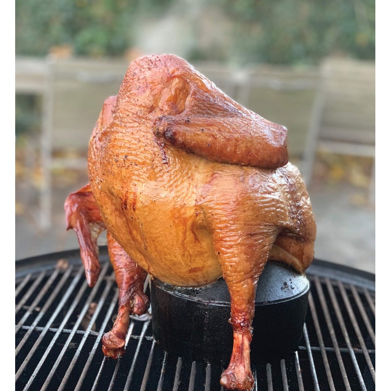 Outset 76633 Cast Iron Beer Can Chicken Stand, Garlic Roaster