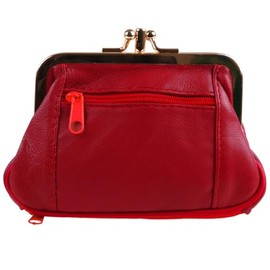Oakridge Leather Ladies Double Clasp Coin Purse - Red