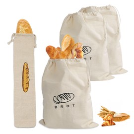 4 Stück Leinen Brotbeutel Aufbewahrung Frischhalten, Brotsack Zum Frischhalten Leinen, Wiederverwendbar Leinenbeutel für Brot (40x30cm / 64x16cm), Brotbeutel Leinen, Leinensack Für Brot, Baguette