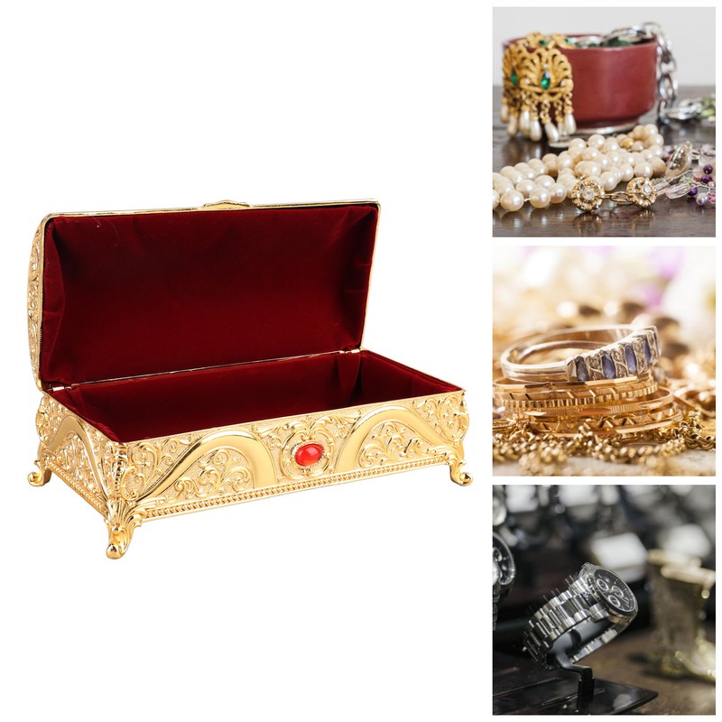Vintage Metal Jewelry Box Rectangle Delicate Pattern Trinket Box with
