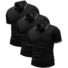 ZITY 3 Pack Men Polo Shirts Short Sleeve with Pocket Sport Wicking Shirts for Men Casual Athletic Collared T-Shirts Black Black Black