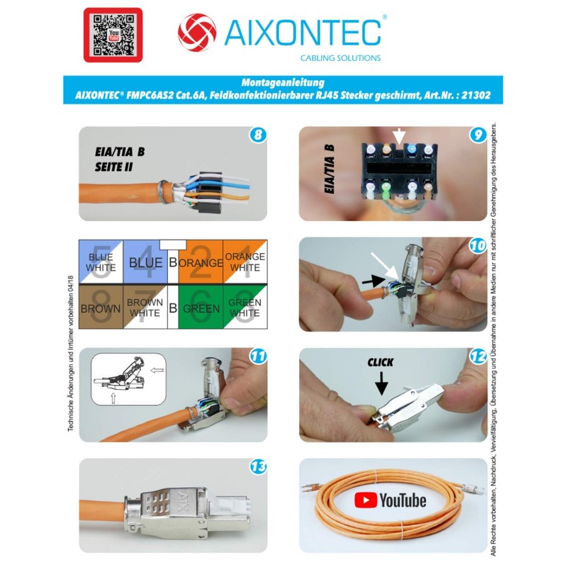 AIXONTEC CAT 6A Field Assembly RJ45 LAN Plug Tool-free for